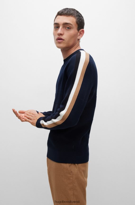 4TFNJN2150 أزرق غامق Hugo Boss سترة مخططة من القطن والصوف البكر هيوغو باللون الأزرق الداكن