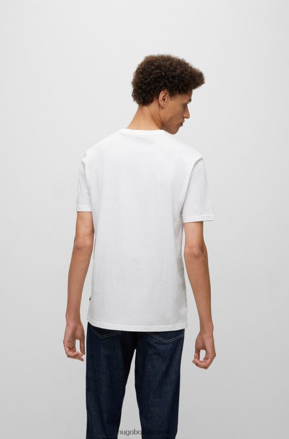 4TFNJN2152 أبيض Hugo Boss تيشيرت هوغو من الجيرسي القطني الأبيض بقصة عادية ورسومات حيوانية