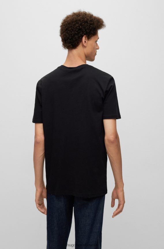 4TFNJN2153 أسود Hugo Boss تيشيرت هوغو من الجيرسي القطني بقصة عادية مع رسومات حيوانية باللون الأسود