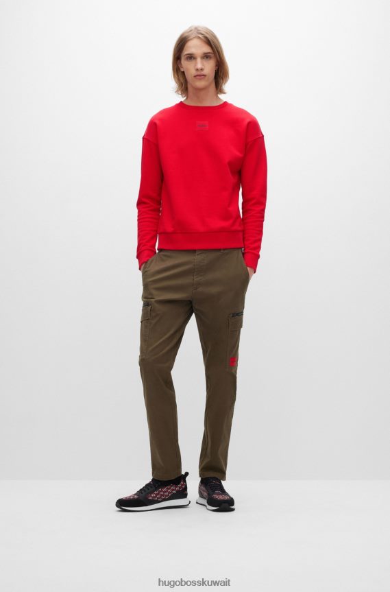 4TFNJN2154 أخضر غامق Hugo Boss بنطلون كارجو بقصة ضيقة من قماش الجبردين القطني المطاطي باللون الأخضر الداكن