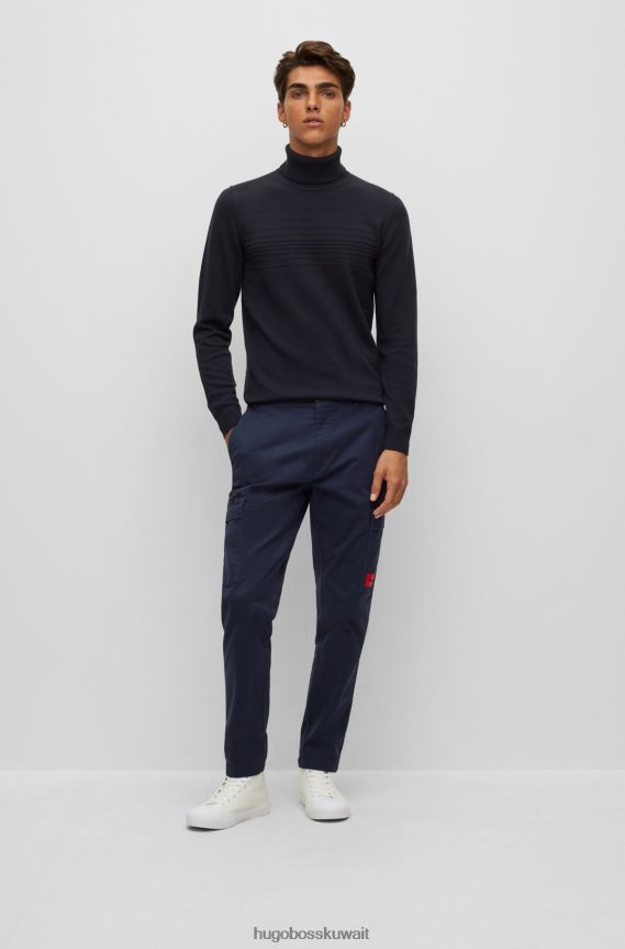 4TFNJN2155 أزرق غامق Hugo Boss بنطلون كارجو بقصة ضيقة باللون الأزرق الداكن من قماش الجبردين القطني المطاطي