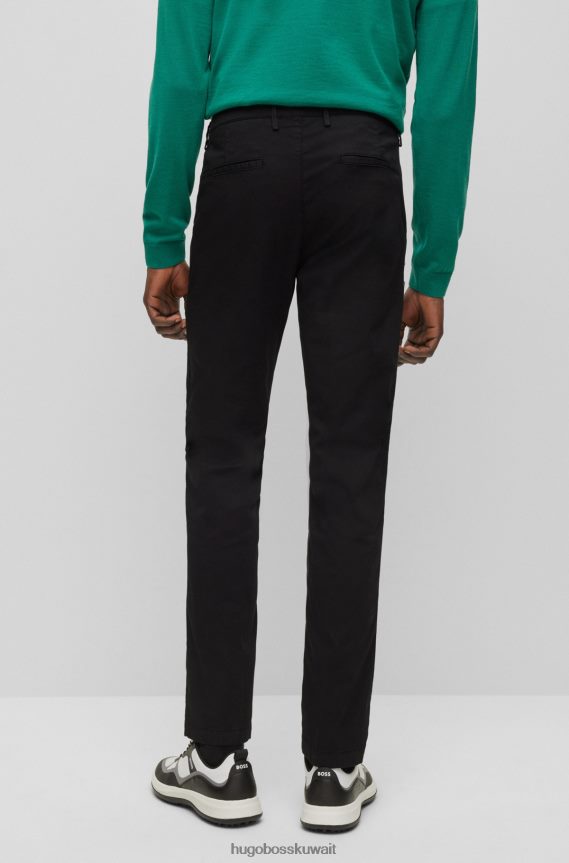 4TFNJN2162 أسود Hugo Boss بنطال تشينو بقصة ضيقة مصنوع من قماش الجبردين القطني المطاطي باللون الأسود