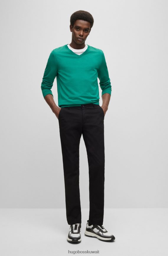 4TFNJN2162 أسود Hugo Boss بنطال تشينو بقصة ضيقة مصنوع من قماش الجبردين القطني المطاطي باللون الأسود