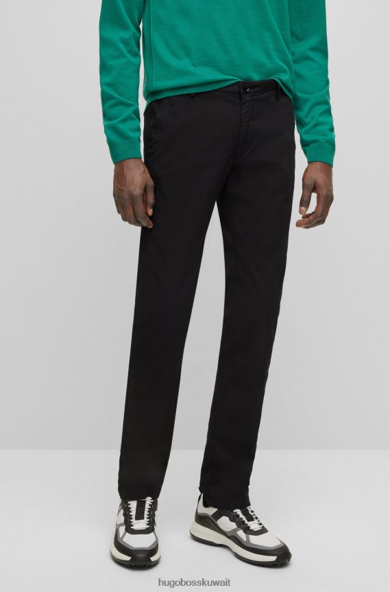 4TFNJN2162 أسود Hugo Boss بنطال تشينو بقصة ضيقة مصنوع من قماش الجبردين القطني المطاطي باللون الأسود