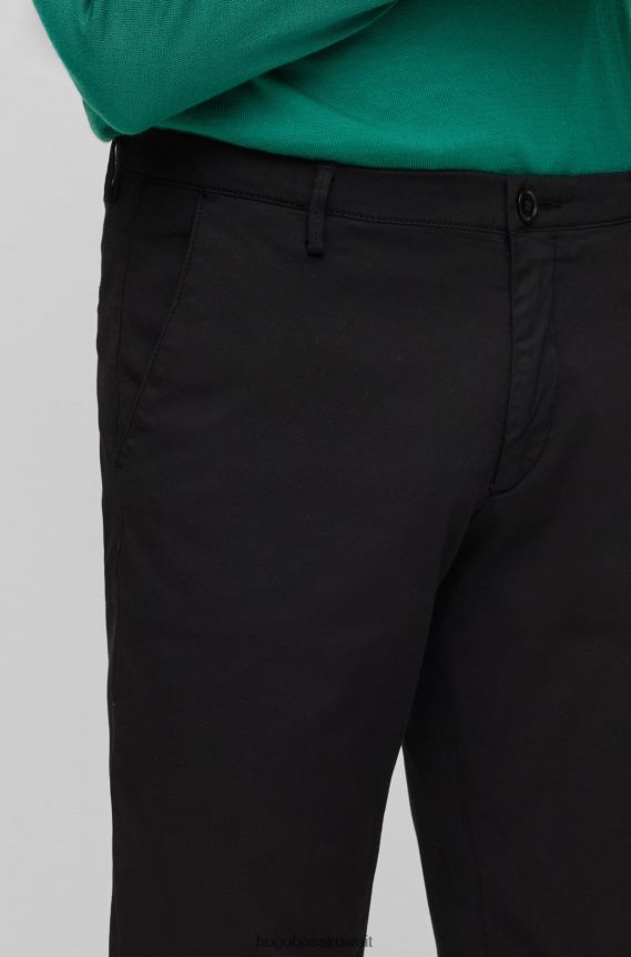 4TFNJN2162 أسود Hugo Boss بنطال تشينو بقصة ضيقة مصنوع من قماش الجبردين القطني المطاطي باللون الأسود