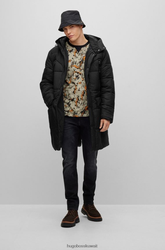 4TFNJN2164 أسود Hugo Boss سترة هوغو سوداء طاردة للماء مع بقع الكوع