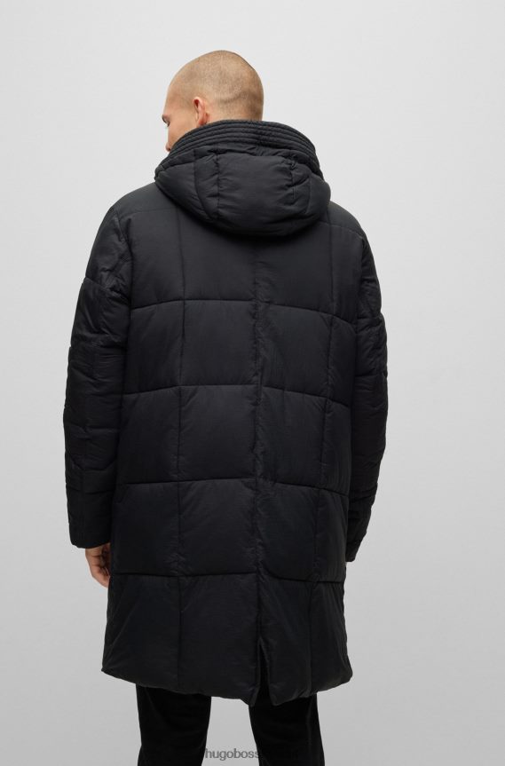 4TFNJN2164 أسود Hugo Boss سترة هوغو سوداء طاردة للماء مع بقع الكوع