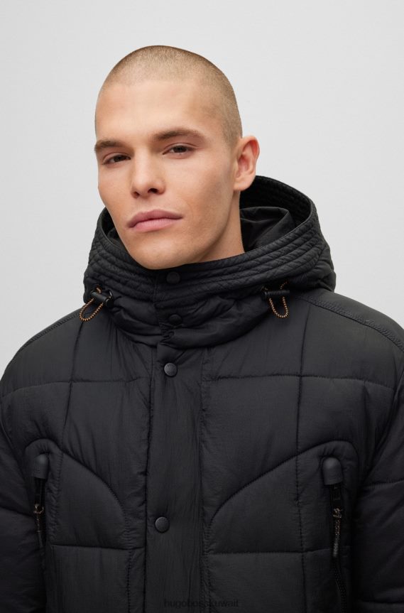 4TFNJN2164 أسود Hugo Boss سترة هوغو سوداء طاردة للماء مع بقع الكوع