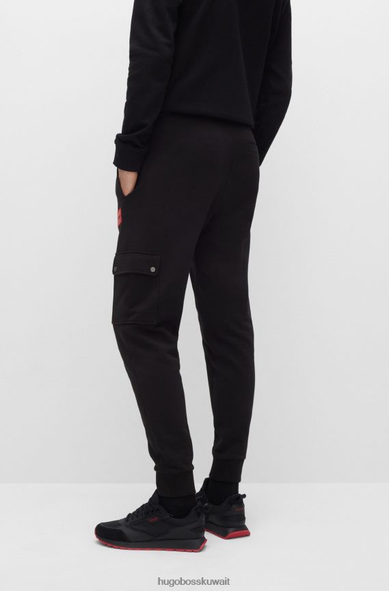 4TFNJN2166 أسود Hugo Boss بدلة رياضية من قطن تيري بقصة مريحة مع جيب كارجو باللون الأسود