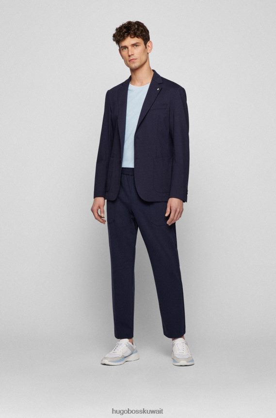 4TFNJN2167 أزرق غامق Hugo Boss سترة زرقاء داكنة بقصة ضيقة مصنوعة من قماش هوغو المتشابك المطاطي