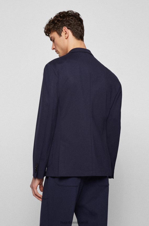 4TFNJN2167 أزرق غامق Hugo Boss سترة زرقاء داكنة بقصة ضيقة مصنوعة من قماش هوغو المتشابك المطاطي