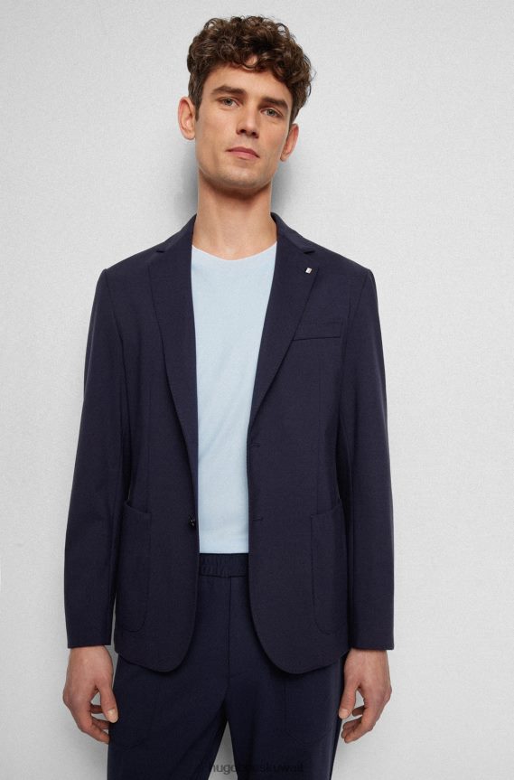 4TFNJN2167 أزرق غامق Hugo Boss سترة زرقاء داكنة بقصة ضيقة مصنوعة من قماش هوغو المتشابك المطاطي