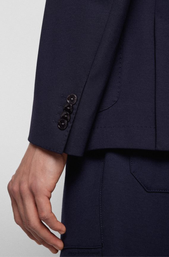 4TFNJN2167 أزرق غامق Hugo Boss سترة زرقاء داكنة بقصة ضيقة مصنوعة من قماش هوغو المتشابك المطاطي
