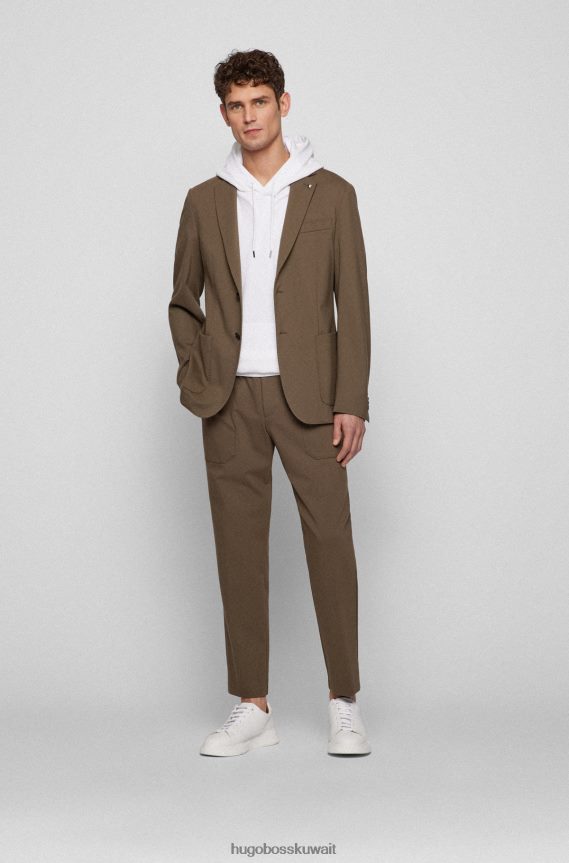 4TFNJN2168 بني Hugo Boss سترة ضيقة من القماش المتشابك المطاطي باللون البني