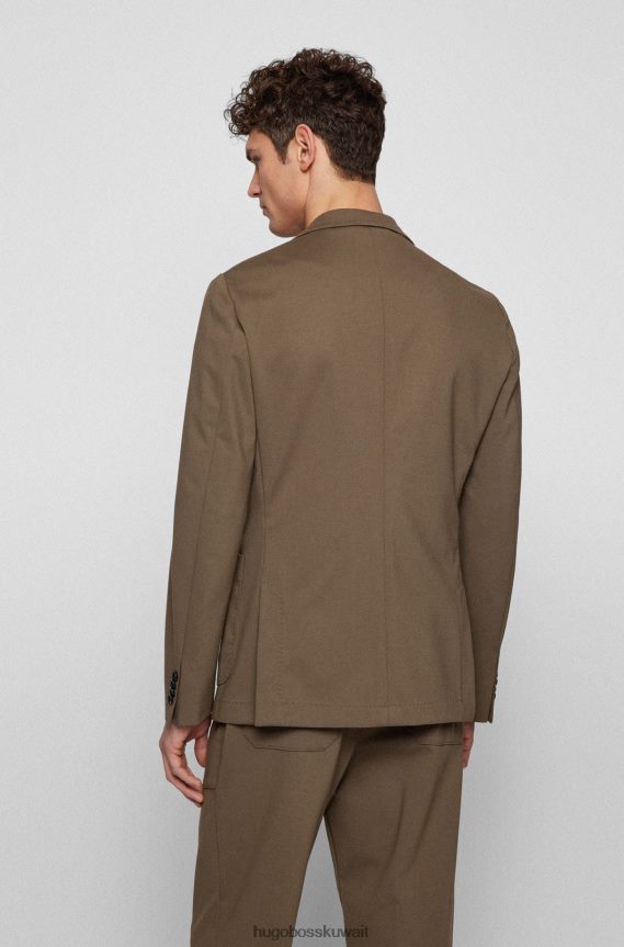 4TFNJN2168 بني Hugo Boss سترة ضيقة من القماش المتشابك المطاطي باللون البني