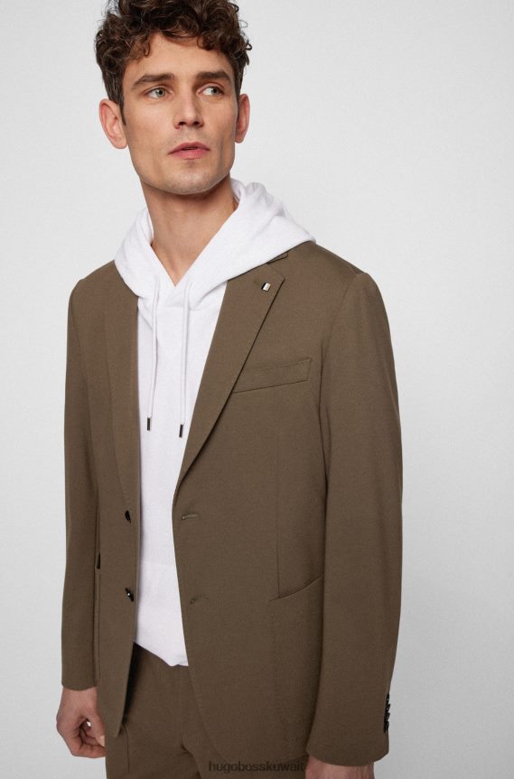 4TFNJN2168 بني Hugo Boss سترة ضيقة من القماش المتشابك المطاطي باللون البني