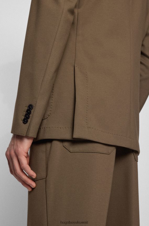 4TFNJN2168 بني Hugo Boss سترة ضيقة من القماش المتشابك المطاطي باللون البني