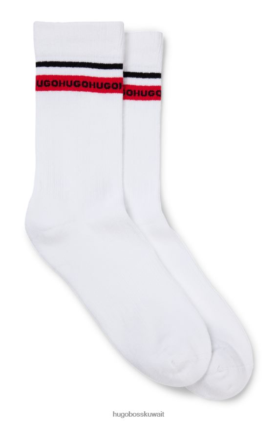 4TFNJN2169 أبيض Hugo Boss أبيض - حزمة من قطعتين من الجوارب ربع الطول مع شريط الشعار