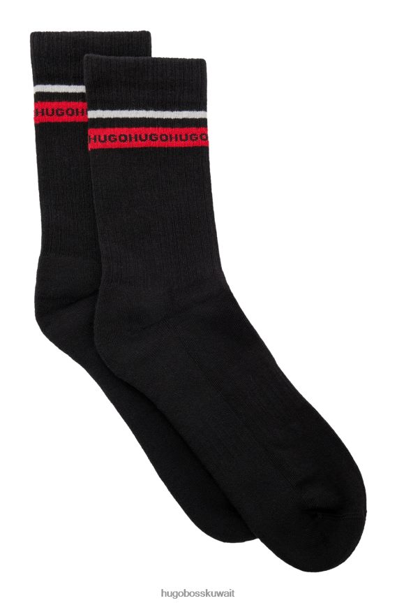 4TFNJN2170 أسود Hugo Boss Hugo - حزمة من اثنين من الجوارب ربع الطول مع شريط الشعار
