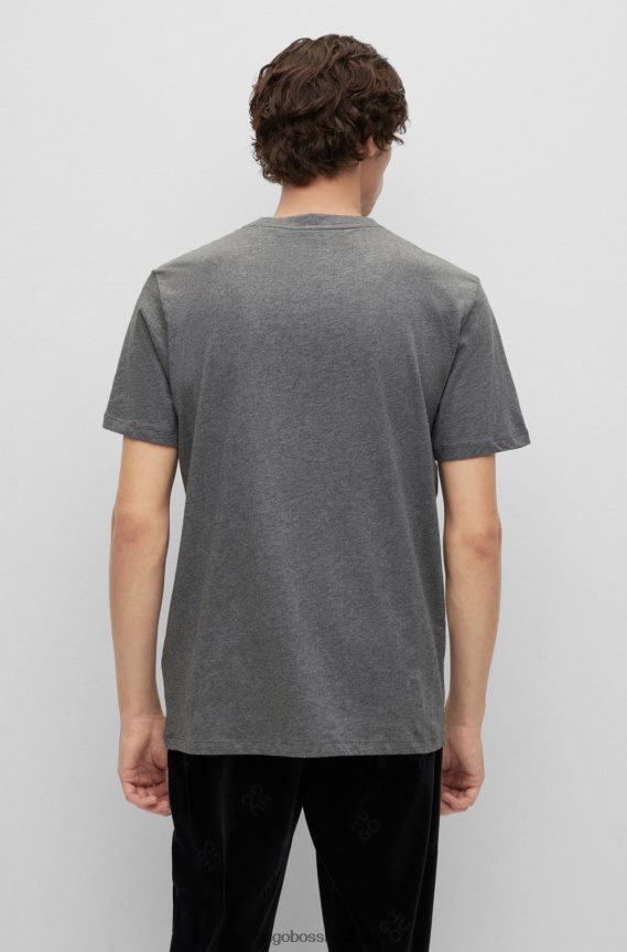 4TFNJN2172 الرمادي الداكن Hugo Boss تي شيرت من الجيرسي القطني بقصة عادية مع شعار متباين باللون الرمادي الداكن