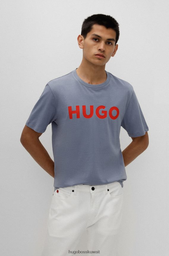 4TFNJN2174 أزرق Hugo Boss تي شيرت من الجيرسي القطني بقصة عادية مع شعار بلون مغاير باللون الأزرق
