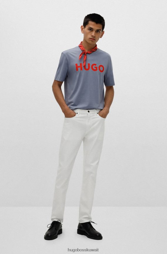 4TFNJN2174 أزرق Hugo Boss تي شيرت من الجيرسي القطني بقصة عادية مع شعار بلون مغاير باللون الأزرق