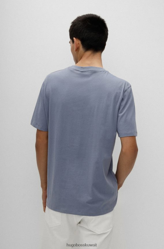 4TFNJN2174 أزرق Hugo Boss تي شيرت من الجيرسي القطني بقصة عادية مع شعار بلون مغاير باللون الأزرق