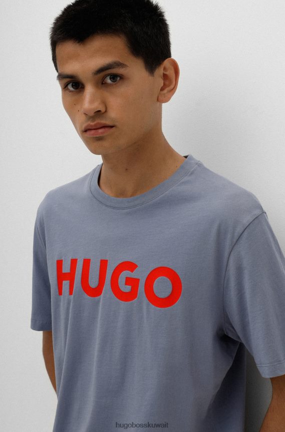 4TFNJN2174 أزرق Hugo Boss تي شيرت من الجيرسي القطني بقصة عادية مع شعار بلون مغاير باللون الأزرق