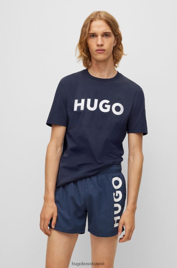 4TFNJN2175 أزرق غامق Hugo Boss تيشيرت هوغو من الجيرسي القطني باللون الأزرق الداكن مع شعار متباين اللون