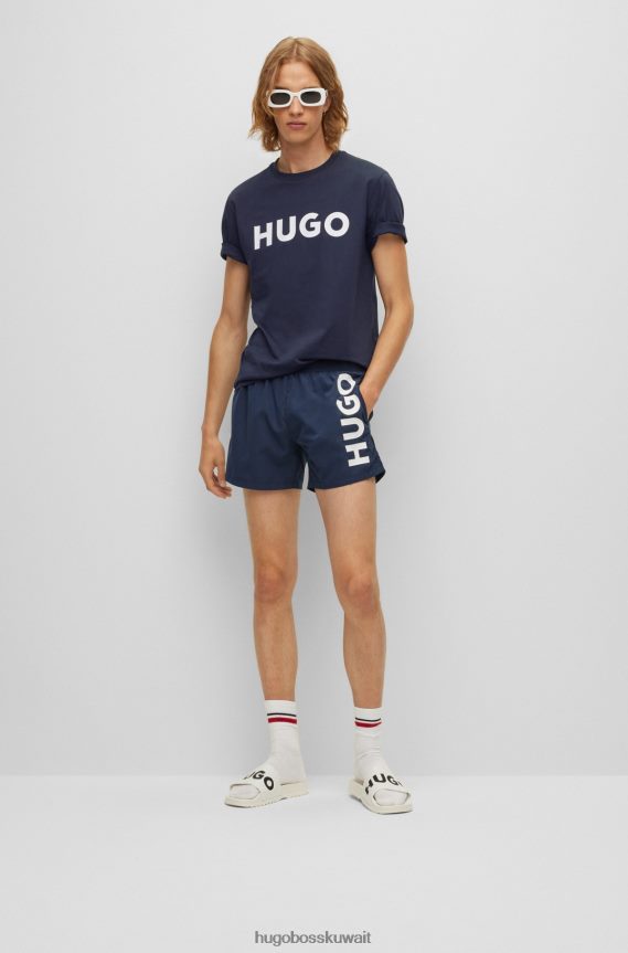 4TFNJN2175 أزرق غامق Hugo Boss تيشيرت هوغو من الجيرسي القطني باللون الأزرق الداكن مع شعار متباين اللون
