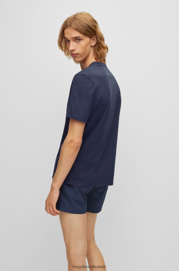 4TFNJN2175 أزرق غامق Hugo Boss تيشيرت هوغو من الجيرسي القطني باللون الأزرق الداكن مع شعار متباين اللون