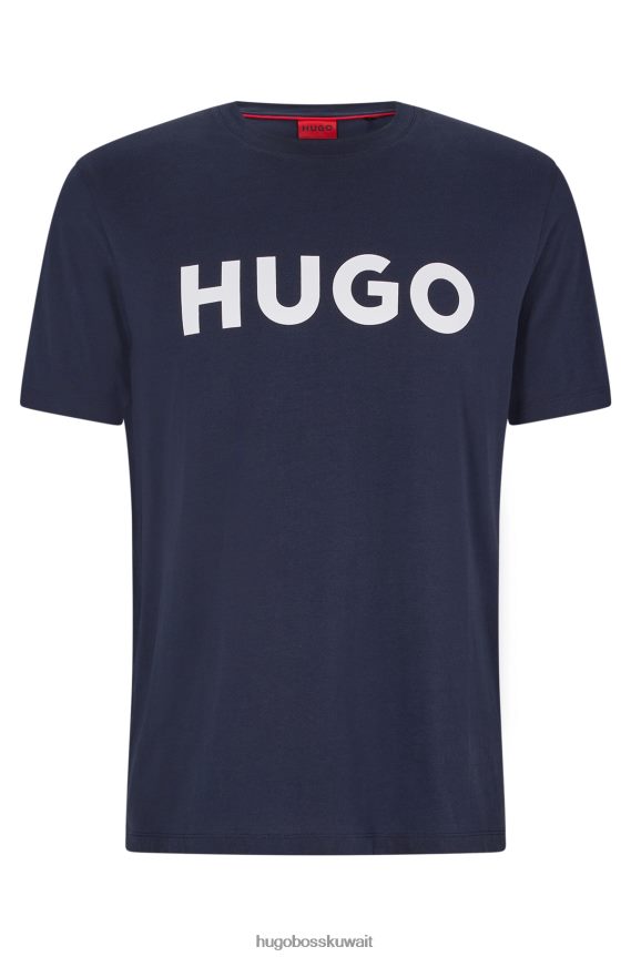 4TFNJN2175 أزرق غامق Hugo Boss تيشيرت هوغو من الجيرسي القطني باللون الأزرق الداكن مع شعار متباين اللون