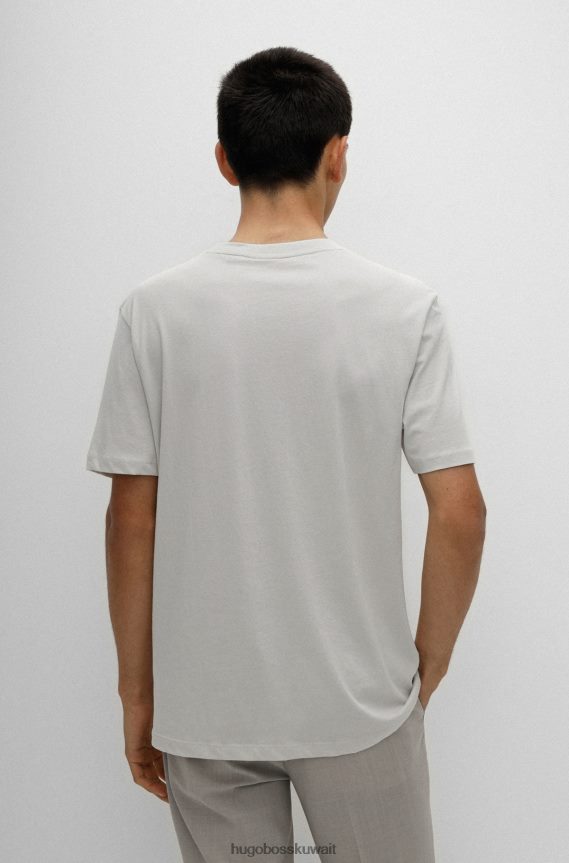 4TFNJN2176 البيج الفاتح Hugo Boss تيشيرت هوغو من الجيرسي القطني باللون البيج الفاتح مع شعار متباين