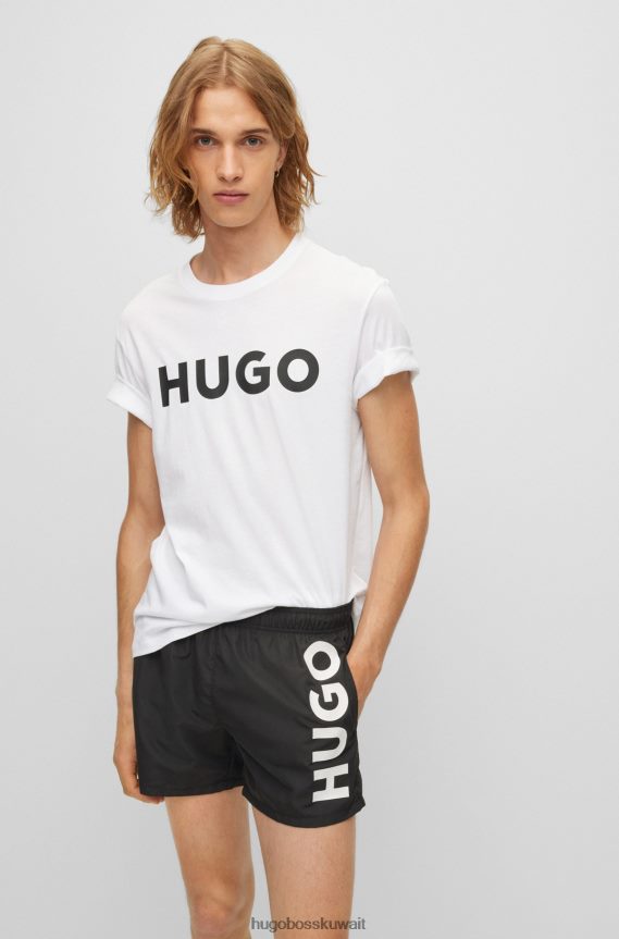 4TFNJN2177 أبيض Hugo Boss تيشيرت هوغو من الجيرسي القطني ذو المقاس العادي مع شعار متباين باللون الأبيض