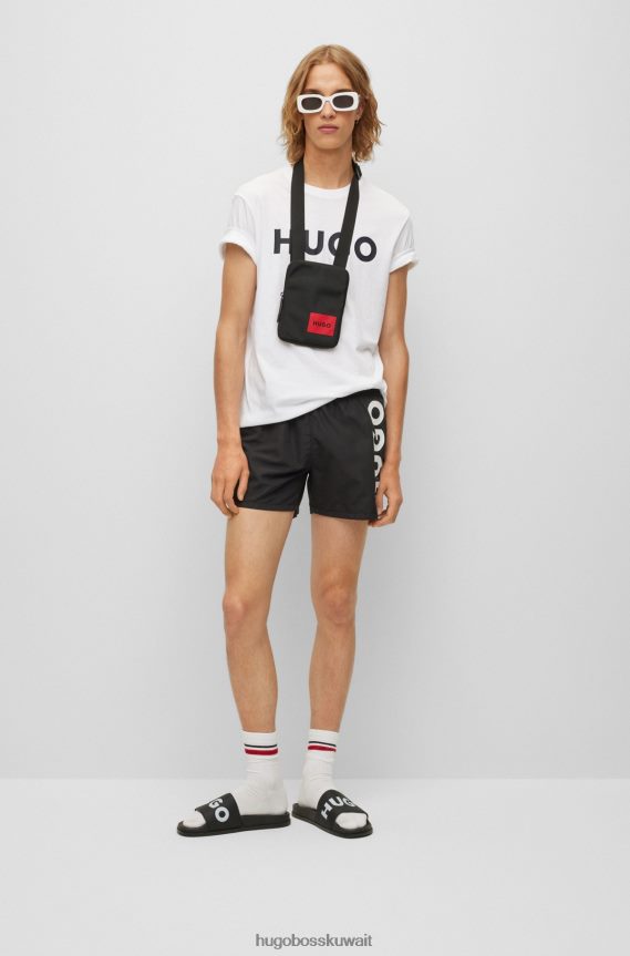 4TFNJN2177 أبيض Hugo Boss تيشيرت هوغو من الجيرسي القطني ذو المقاس العادي مع شعار متباين باللون الأبيض