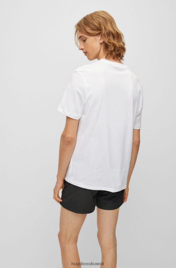4TFNJN2177 أبيض Hugo Boss تيشيرت هوغو من الجيرسي القطني ذو المقاس العادي مع شعار متباين باللون الأبيض