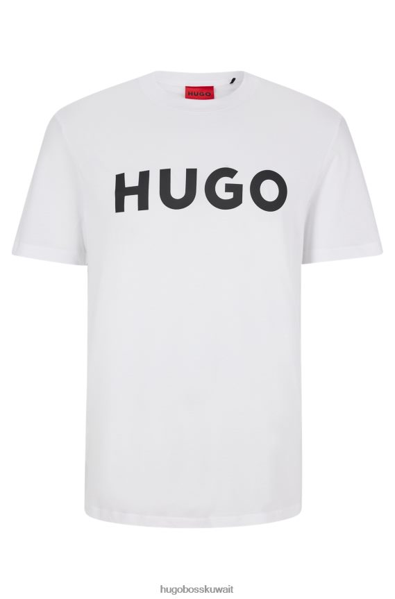 4TFNJN2177 أبيض Hugo Boss تيشيرت هوغو من الجيرسي القطني ذو المقاس العادي مع شعار متباين باللون الأبيض