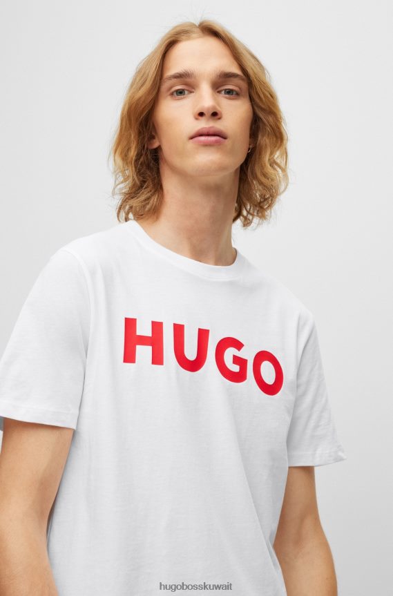 4TFNJN2178 أبيض Hugo Boss تي شيرت من الجيرسي القطني بقصة عادية مع شعار متباين باللون الأبيض