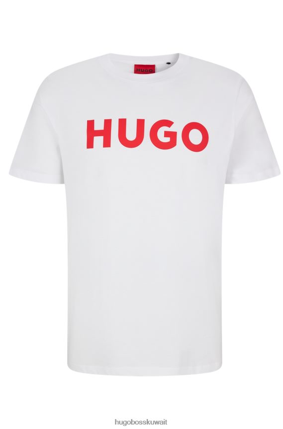 4TFNJN2178 أبيض Hugo Boss تي شيرت من الجيرسي القطني بقصة عادية مع شعار متباين باللون الأبيض