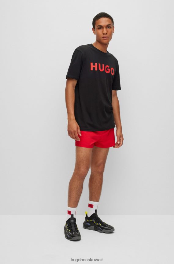 4TFNJN2181 أسود Hugo Boss تيشيرت هوغو أسود من الجيرسي القطني بقصة عادية مع شعار متباين