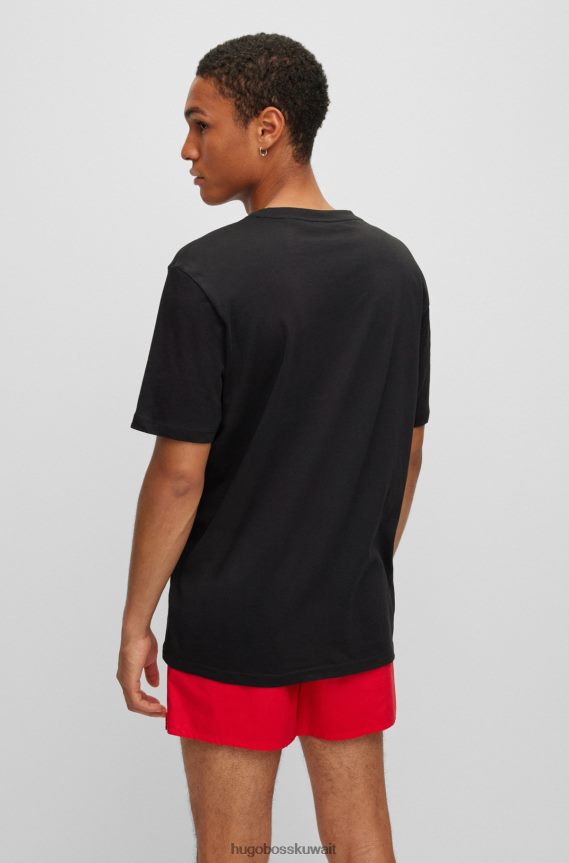 4TFNJN2181 أسود Hugo Boss تيشيرت هوغو أسود من الجيرسي القطني بقصة عادية مع شعار متباين