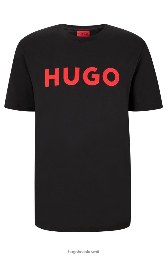 4TFNJN2181 أسود Hugo Boss تيشيرت هوغو أسود من الجيرسي القطني بقصة عادية مع شعار متباين