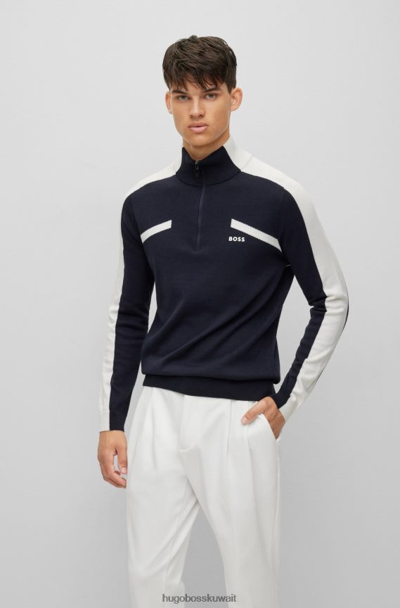 4TFNJN2184 أزرق غامق Hugo Boss سترة بسحاب ورقبة عادية مع شريط شعار باللون الأزرق الداكن