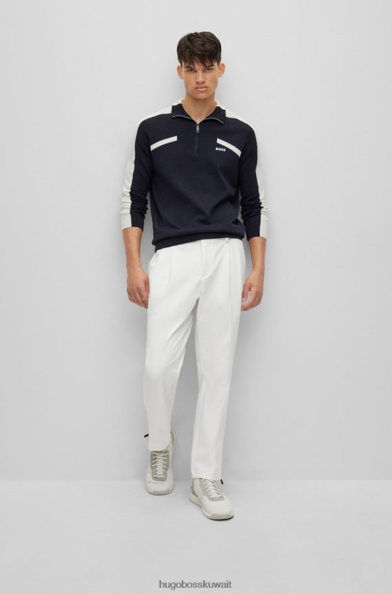 4TFNJN2184 أزرق غامق Hugo Boss سترة بسحاب ورقبة عادية مع شريط شعار باللون الأزرق الداكن