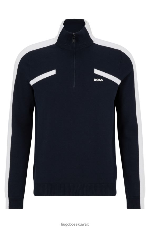 4TFNJN2184 أزرق غامق Hugo Boss سترة بسحاب ورقبة عادية مع شريط شعار باللون الأزرق الداكن