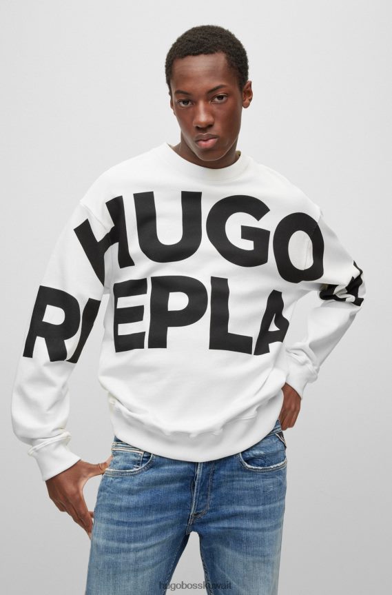 4TFNJN2186 أبيض Hugo Boss هوغو | سويت شيرت من القطن العضوي مع طباعة شعار كبسولة كبيرة الحجم