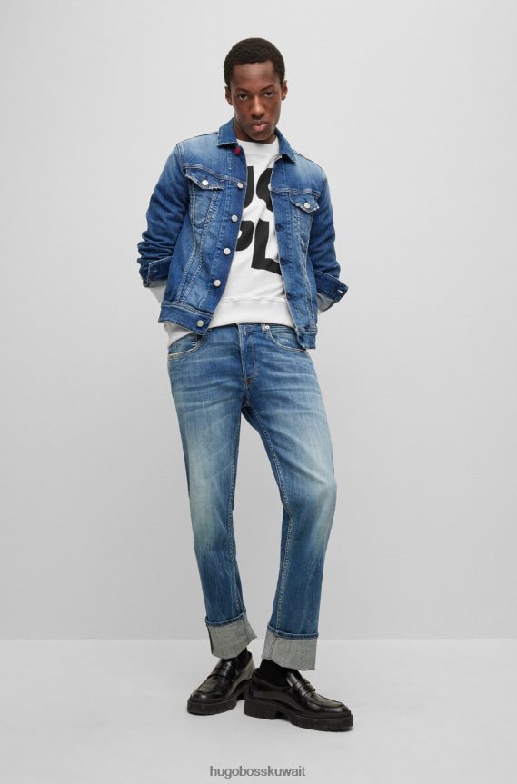 4TFNJN2186 أبيض Hugo Boss هوغو | سويت شيرت من القطن العضوي مع طباعة شعار كبسولة كبيرة الحجم