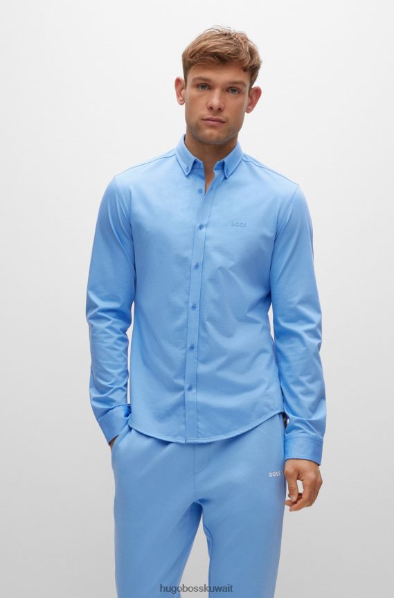 4TFNJN2187 أزرق Hugo Boss قميص بقصة عادية مصنوع من مزيج القطن الجيرسي الممتص للرطوبة باللون الأزرق هوغو