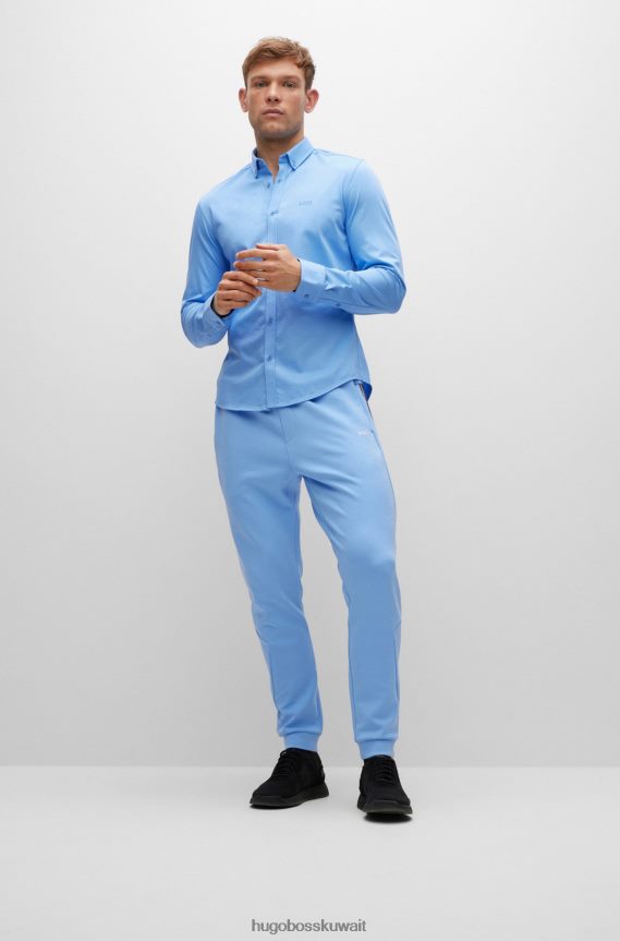 4TFNJN2187 أزرق Hugo Boss قميص بقصة عادية مصنوع من مزيج القطن الجيرسي الممتص للرطوبة باللون الأزرق هوغو