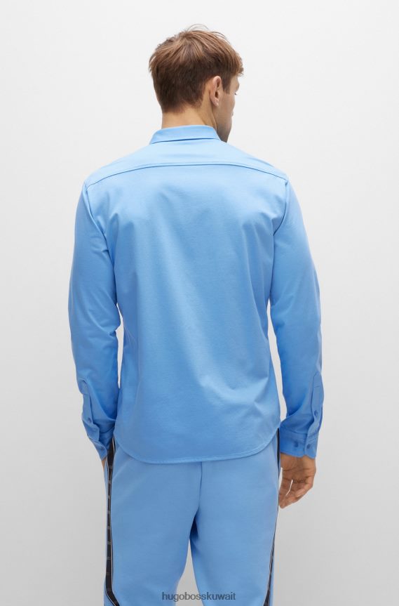 4TFNJN2187 أزرق Hugo Boss قميص بقصة عادية مصنوع من مزيج القطن الجيرسي الممتص للرطوبة باللون الأزرق هوغو